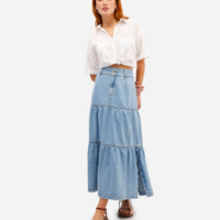 Saia midi feminina jeans com recortes - jeans claro