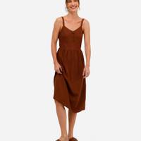 Vestido midi feminino de viscose alça fina marrom