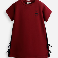 Vestido infantil de moletom sem felpa com laços vinho