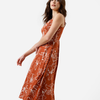 Vestido midi feminina de viscose floral laranja