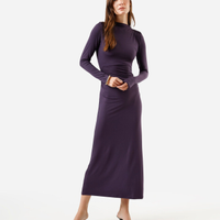 Vestido longo feminino manga longa franzido roxo
