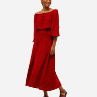 Vestido midi ombro a ombro feminino texturizado vinho