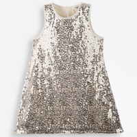 Vestido evasê infantil de paetê dourado