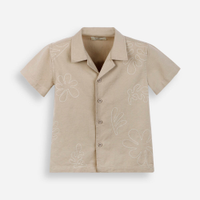 Camisa infantil com linho manga curta bordada bege