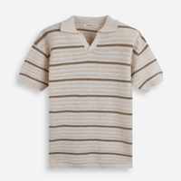 Polo de tricot infantil texturizada listrada bege