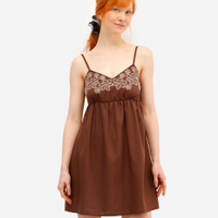 Vestido curto feminino alça fina com linho floral marrom