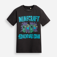 Camiseta de algodão infantil manga curta minecraft cinza