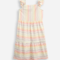 Vestido infantil com recorte listrado texturizado colorido