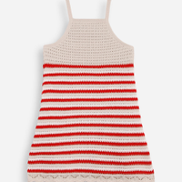Vestido infantil de tricot listrado bege