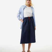 Saia midi feminina com bolsos e zíper azul