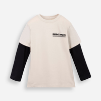Camiseta infantil de algodão manga longa estampada bege