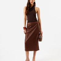 Saia midi feminina de paetê marrom