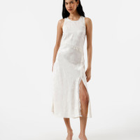 Vestido midi feminino de jacquard com renda floral off white