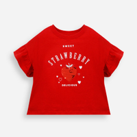 Camiseta infantil de algodão com paetê vermelho