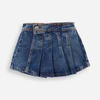 Short saia infantil jeans com pregas azul