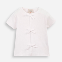 Blusa infantil de algodão com laços canelada - off white