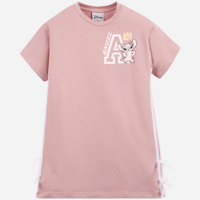 Vestido infantil de algodão angel com listras e laços rosa