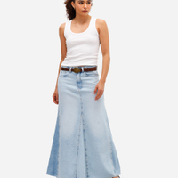 Saia longa feminina jeans com recortes azul