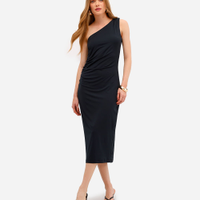 Vestido ombro único feminino franzido preto