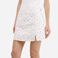 Short saia feminino sarja floral cintura super alta off white