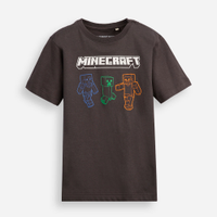 Camiseta de algodão infantil manga curta minecraft cinza