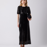 Vestido midi feminino de paetê com amarração mindset preto