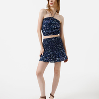 Saia curta feminina de algodão franzida floral azul