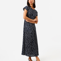 Vestido midi feminino mangas curtas poá azul