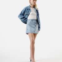 Saia curta feminina jeans com brilhos azul