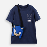 Camiseta infantil sonic brinde pochete azul