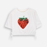 Blusa infantil de algodão bordado paetê off white