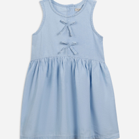 Vestido infantil jeans com laços azul