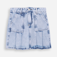 Short saia infantil jeans com pregas azul