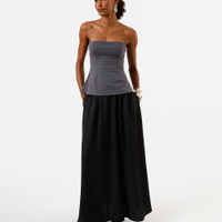 Saia longa feminina de viscose texturizada preta