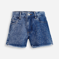 Short mom infantil jeans com barra desfiada e brilhos azul