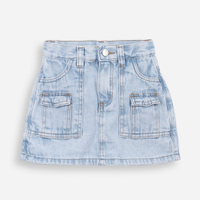 Short saia infantil jeans com bolsos cargo azul