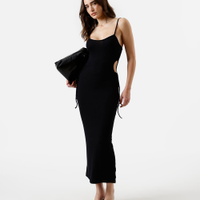 Vestido midi de viscose com recortes canelado preto