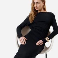 Vestido longo feminino manga longa decote costas preto
