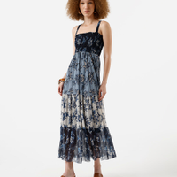 Vestido midi feminino de tule com alças finas floral - azul claro