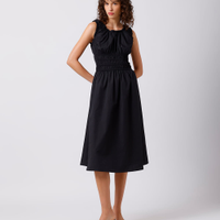Vestido midi feminino franzidos mindset preto