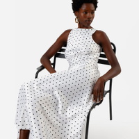 Vestido longo feminino com franzido poá acetinado off white