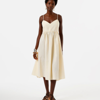 Vestido midi alça fina feminino com algodão decote coração bege