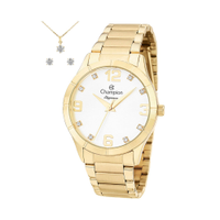 Kit relógio feminino champion analógico cn26055w dourado