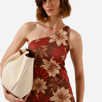 Vestido curto feminino ombro único de laise floral marrom