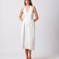 Vestido midi feminino frente única com recorte e franzidos mindset branco