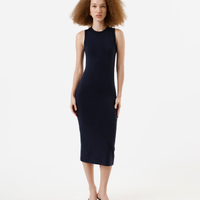 Vestido midi básico feminino de algodão azul