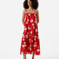 Vestido midi feminino de viscose floral vermelho