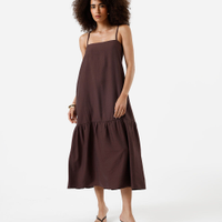 Vestido midi feminino de viscose alça fina - marrom escuro