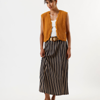 Saia midi feminina com linho e cinto listrada colorida