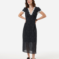 Vestido midi feminino com renda poá azul